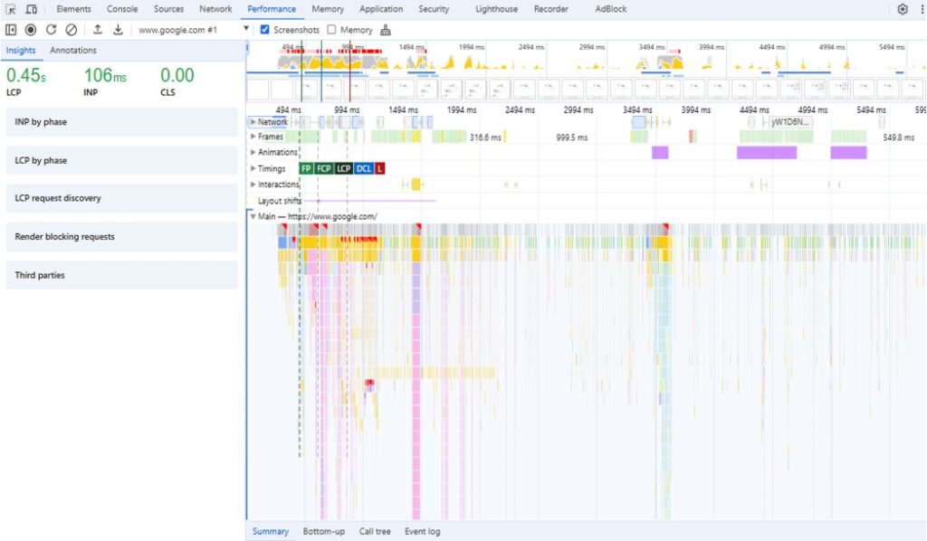 Chrome DevTools - zakładka Performance